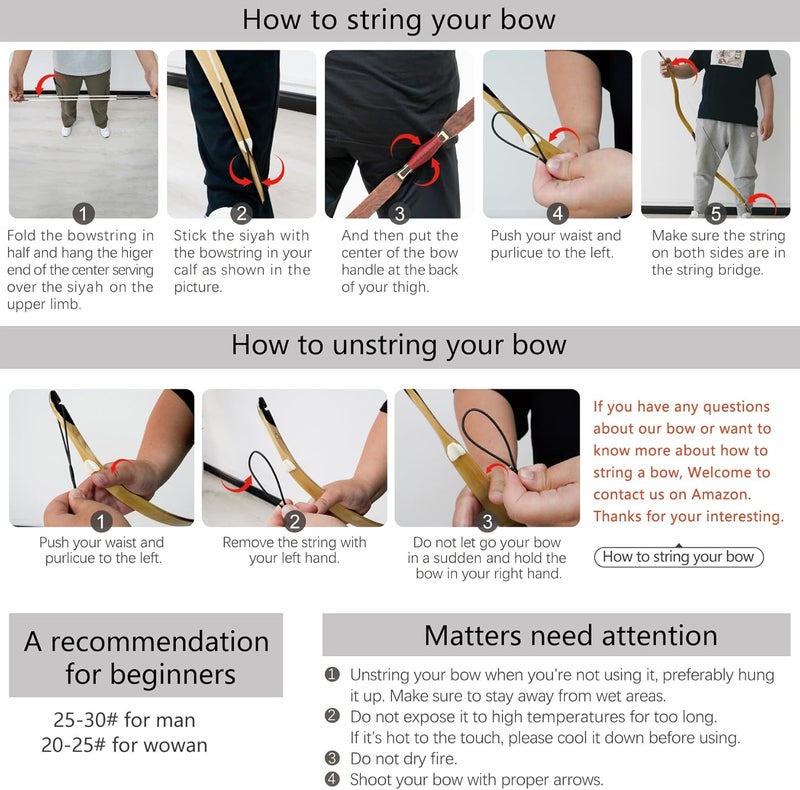AF Bow&Arrow AF Archery Fiberglass Recurve Bow, 53" Traditional Horse Bow, Mounted Archery and Precision Shooting,Suitable for Entry Into Adults Youth Beginners Enthusiasts and Hunting, 20-60 lbs - Image 5